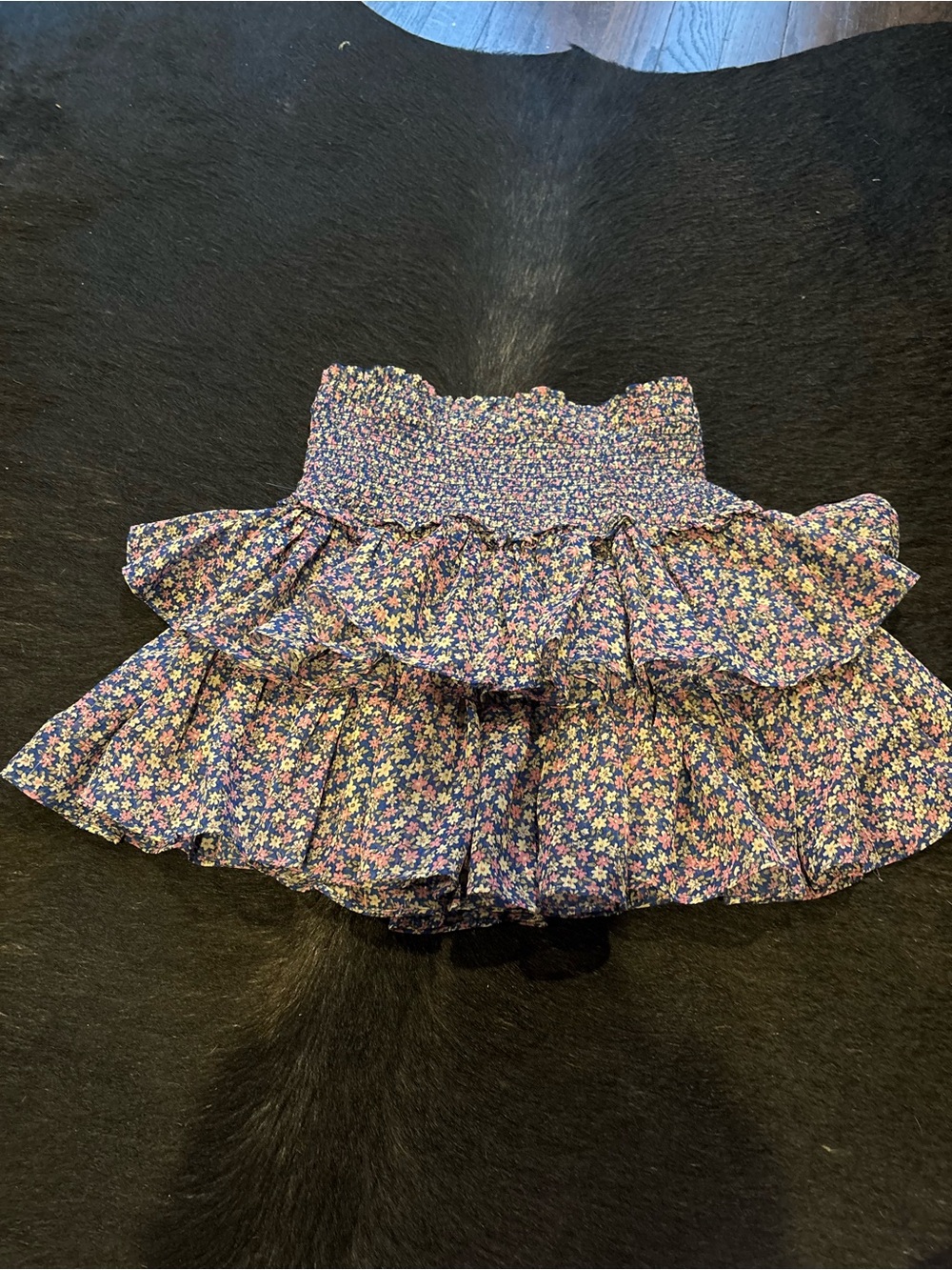 Smocked Floral Ruffle Mini Skirt - Purple Floral